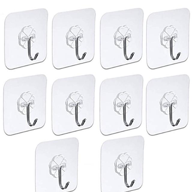10 Pcs Door Hook Adhesive Wall Hooks Transparent  Anti-skid Traceless Heavy Duty Stick on Hook Bathroom Kitchen Wall Stickers