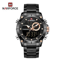 Load image into Gallery viewer, NAVIFORCE Men Military Sport Wrist Watch Gold Quartz Steel Waterproof Dual Display Male Clock Watches Relogio Masculino 9163
