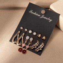 Load image into Gallery viewer, Women's Earrings Set Retro Korean Geometric Stud Earrings for Women Korean Gold Small Metal Pearl Earring 2021 Trend Jewelry
