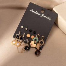 Load image into Gallery viewer, Women's Earrings Set Retro Korean Geometric Stud Earrings for Women Korean Gold Small Metal Pearl Earring 2021 Trend Jewelry
