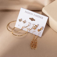Load image into Gallery viewer, Women's Earrings Set Retro Korean Geometric Stud Earrings for Women Korean Gold Small Metal Pearl Earring 2021 Trend Jewelry
