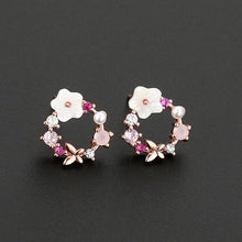 Load image into Gallery viewer, 2020 New Arrival Classic Round Pink Green Crystal Stud Earrings Sweet Flower Cirlce Jewelry Fashion Brincos Gift  for women
