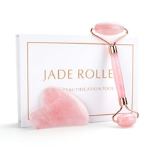 Load image into Gallery viewer, Natural Rose Quartz Jade Roller Gua Sha Set Facial Body Massager Roller Jade Stone Massage Set Face Lifting Beauty Massage Tool
