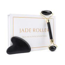 Load image into Gallery viewer, Natural Rose Quartz Jade Roller Gua Sha Set Facial Body Massager Roller Jade Stone Massage Set Face Lifting Beauty Massage Tool
