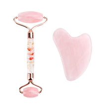 Load image into Gallery viewer, Natural Rose Quartz Jade Roller Gua Sha Set Facial Body Massager Roller Jade Stone Massage Set Face Lifting Beauty Massage Tool
