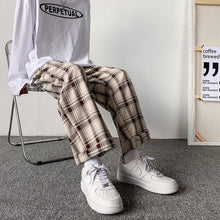 Load image into Gallery viewer, Men Pants Plaid Loose Comfortable Retro Casual  All-match Elastic Waist Chic Wide Leg Trousers Fashion Streetwear Korean Style
