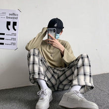 Load image into Gallery viewer, Men Pants Plaid Loose Comfortable Retro Casual  All-match Elastic Waist Chic Wide Leg Trousers Fashion Streetwear Korean Style

