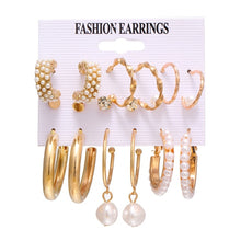 Load image into Gallery viewer, FNIO Women's Earrings Set Pearl Earrings For Women Bohemian Fashion Jewelry 2020 Geometric Crystal Heart Stud Earrings

