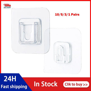 10/5/1Pairs Household Double-sided Self Adhesive Wall Hooks  Seamless Hooks Reusable Anti-slip Wall Mounted Hook Organizer 6*6cm