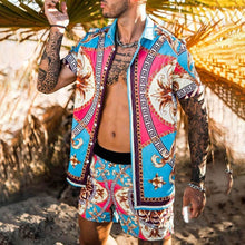 Load image into Gallery viewer, Fashion Hawaiian Print Short Sleeve Shirt Set Men's Beach Coconut Print Shorts Men's Daily Beach Shirt Set Two-piece M-3XL
