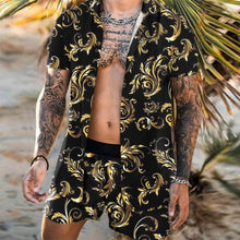 Load image into Gallery viewer, Fashion Hawaiian Print Short Sleeve Shirt Set Men's Beach Coconut Print Shorts Men's Daily Beach Shirt Set Two-piece M-3XL
