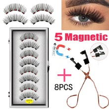 Load image into Gallery viewer, LEKOFO 8PCS 5 Magnets 3D Magnetic False Eyelashes Handmade Artificial Faux Cils Magnetic Natural Mink Eyelashes with Tweezers

