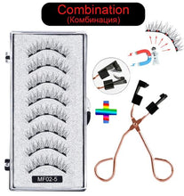 Load image into Gallery viewer, 8 pcs/2 pairs magnetic eyelashes with 5 magnets, reusable handmade 3D mink false eyelashes natural with magnetic tweezers

