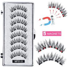 Load image into Gallery viewer, 8 pcs/2 pairs magnetic eyelashes with 5 magnets, reusable handmade 3D mink false eyelashes natural with magnetic tweezers
