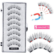 Load image into Gallery viewer, 8 pcs/2 pairs magnetic eyelashes with 5 magnets, reusable handmade 3D mink false eyelashes natural with magnetic tweezers
