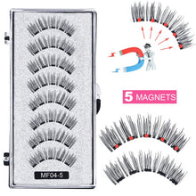 Load image into Gallery viewer, 8 pcs/2 pairs magnetic eyelashes with 5 magnets, reusable handmade 3D mink false eyelashes natural with magnetic tweezers
