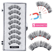 Load image into Gallery viewer, 8 pcs/2 pairs magnetic eyelashes with 5 magnets, reusable handmade 3D mink false eyelashes natural with magnetic tweezers
