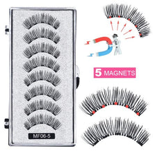 Load image into Gallery viewer, 8 pcs/2 pairs magnetic eyelashes with 5 magnets, reusable handmade 3D mink false eyelashes natural with magnetic tweezers
