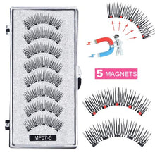 Load image into Gallery viewer, 8 pcs/2 pairs magnetic eyelashes with 5 magnets, reusable handmade 3D mink false eyelashes natural with magnetic tweezers
