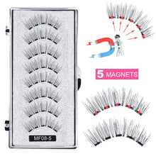 Load image into Gallery viewer, 8 pcs/2 pairs magnetic eyelashes with 5 magnets, reusable handmade 3D mink false eyelashes natural with magnetic tweezers
