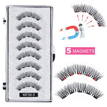 Load image into Gallery viewer, 8 pcs/2 pairs magnetic eyelashes with 5 magnets, reusable handmade 3D mink false eyelashes natural with magnetic tweezers

