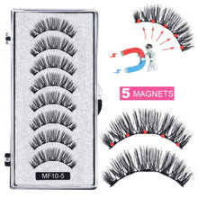 Load image into Gallery viewer, 8 pcs/2 pairs magnetic eyelashes with 5 magnets, reusable handmade 3D mink false eyelashes natural with magnetic tweezers
