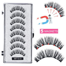 Load image into Gallery viewer, 8 pcs/2 pairs magnetic eyelashes with 5 magnets, reusable handmade 3D mink false eyelashes natural with magnetic tweezers
