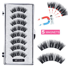 Load image into Gallery viewer, 8 pcs/2 pairs magnetic eyelashes with 5 magnets, reusable handmade 3D mink false eyelashes natural with magnetic tweezers
