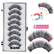 Load image into Gallery viewer, 8 pcs/2 pairs magnetic eyelashes with 5 magnets, reusable handmade 3D mink false eyelashes natural with magnetic tweezers
