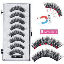Load image into Gallery viewer, 8 pcs/2 pairs magnetic eyelashes with 5 magnets, reusable handmade 3D mink false eyelashes natural with magnetic tweezers
