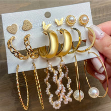 Load image into Gallery viewer, Fashion Gold Hoop Earrings Set Women Pearl Hoop Earrings Oversize Metal Circle Punk Earring 2020 Female Fashion Jewelry

