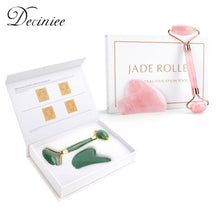 Load image into Gallery viewer, Natural Rose Quartz Jade Roller Gua Sha Set Facial Body Massager Roller Jade Stone Massage Set Face Lifting Beauty Massage Tool
