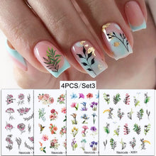 Load image into Gallery viewer, 4Pcs/Set Flower Leaves Water Decasl Stickers Floral Geometric Lines Transfer Water Sliders For Nails Manicures Decoration

