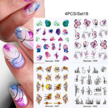 Load image into Gallery viewer, 4Pcs/Set Flower Leaves Water Decasl Stickers Floral Geometric Lines Transfer Water Sliders For Nails Manicures Decoration
