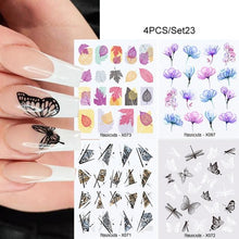 Load image into Gallery viewer, 4Pcs/Set Flower Leaves Water Decasl Stickers Floral Geometric Lines Transfer Water Sliders For Nails Manicures Decoration
