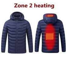 Load image into Gallery viewer, 2021 NWE Men Winter Warm USB Heating Jackets Smart Thermostat Pure Color Hooded Heated Clothing Waterproof  Warm Jackets
