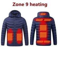 Load image into Gallery viewer, 2021 NWE Men Winter Warm USB Heating Jackets Smart Thermostat Pure Color Hooded Heated Clothing Waterproof  Warm Jackets
