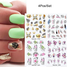 Load image into Gallery viewer, 4Pcs/Set Flower Leaves Water Decasl Stickers Floral Geometric Lines Transfer Water Sliders For Nails Manicures Decoration
