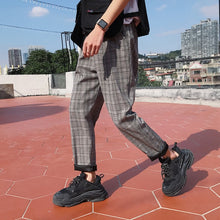 Load image into Gallery viewer, LAPPSTER-Youth Streetwear Black Plaid Pants Men Joggers 2021 Mens Straight Harem Pants Men Korean Hip Hop Trousers Plus Size
