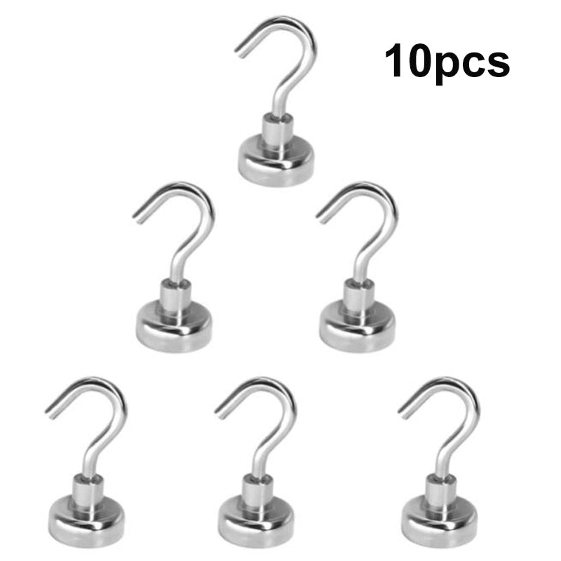 10Pcs Powerful Magnetic Hook Wall-mounted Hanger Hook Heavy Magnet Hook Kitchen Wardrobe Household Storage Tools