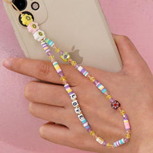 Load image into Gallery viewer, Shinus Phone Chain Lanyard Beads Mobile Phone Heishi Disc Crystal Beaded Cell Phone Chains 2021 LOVE Letter String Wristband
