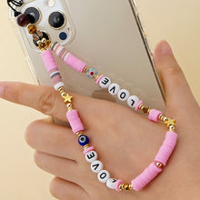 Load image into Gallery viewer, Shinus Phone Chain Lanyard Beads Mobile Phone Heishi Disc Crystal Beaded Cell Phone Chains 2021 LOVE Letter String Wristband
