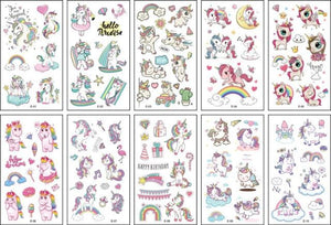 10 Sheets/Set Children Cute Cartoon Unicorn Temporary Tattoo Stickers Baby Shower Kids Body Makeup Sticker Tattoos Football