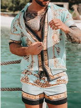 Load image into Gallery viewer, NEW Men Hawaiian Sets Printing 2021 Summer Short Sleeve Button Shirt Beach Shorts Streetwear Casual Mens Suit 2 Pieces INCERUN
