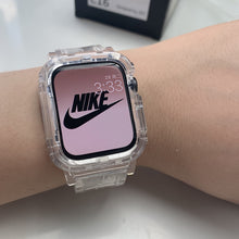 Load image into Gallery viewer, Newest Clear Band + Case for Apple Watch Series 7 6 SE 5 4 44mm 42mmTransparent for iwatch Strap 3 2 1  38mm 40mm Plastic Strap
