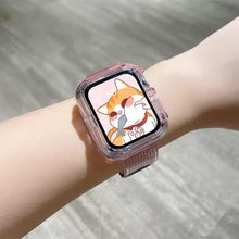 Load image into Gallery viewer, Newest Clear Band + Case for Apple Watch Series 7 6 SE 5 4 44mm 42mmTransparent for iwatch Strap 3 2 1  38mm 40mm Plastic Strap
