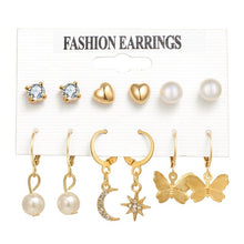 Load image into Gallery viewer, FNIO Women's Earrings Set Pearl Earrings For Women Bohemian Fashion Jewelry 2020 Geometric Crystal Heart Stud Earrings
