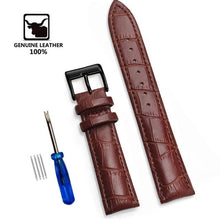 Load image into Gallery viewer, Genuine Leather Watchbands 12/14/16/18/20/22/24 mm Watch Band Strap Steel Pin buckle High Quality Wrist Belt Bracelet + Tool
