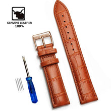 Load image into Gallery viewer, Genuine Leather Watchbands 12/14/16/18/20/22/24 mm Watch Band Strap Steel Pin buckle High Quality Wrist Belt Bracelet + Tool
