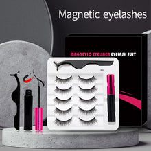 Load image into Gallery viewer, 5 Pairs/Set Magnetic Eyelashes False Lashes Repeated Use Eyelashes Waterproof Liquid Eyeliner With Tweezer Makeup Set
